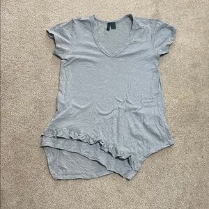 Anthropologie Gray V-Neck Ruffle Hem Women's Top